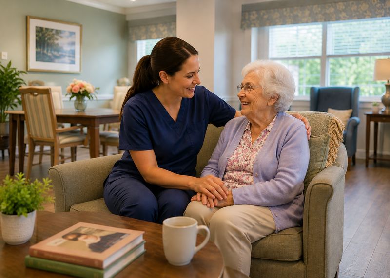 Caring staff with resident at Continental Nursing & Rehabilitation